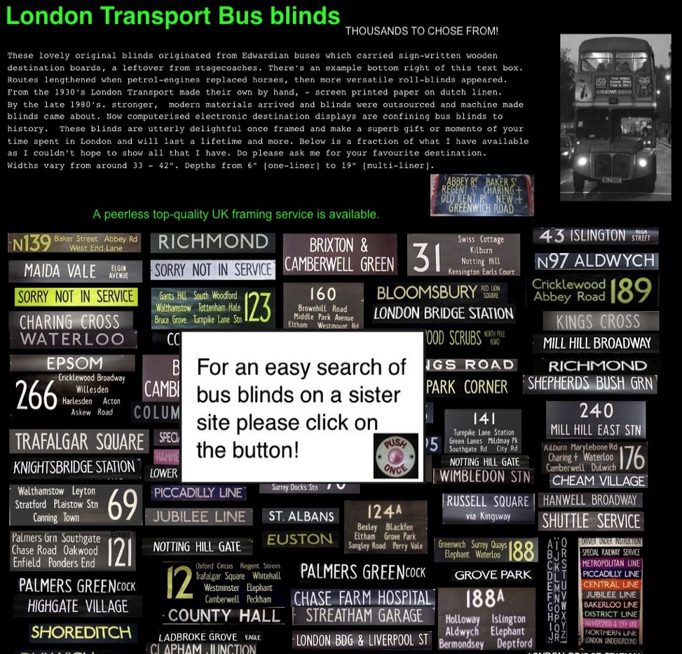 London & UK vintage bus blinds avaialble